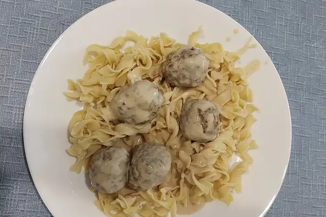 Swedish Meatballs over Egg Noodles